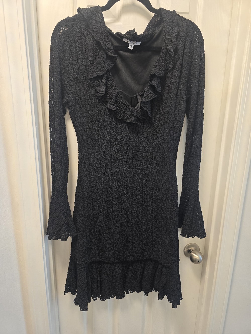 Lovesick Black Ruffle-Trim Long Sleeve Dress